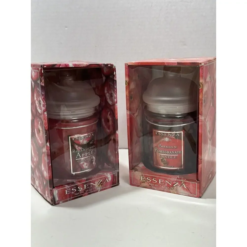 Lot Of 2 Essenza Jar Candles 14oz/Ea-‎ Passion Pomegranate & Red Delicious Apple